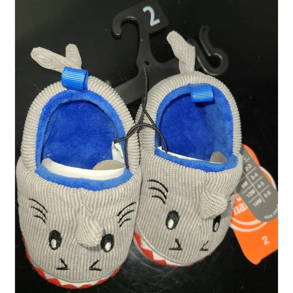 NWT Wonder Nation Gray SHARK Cord Slippers BABY SIZE 2 (3 mo) House Shoes UNISEX